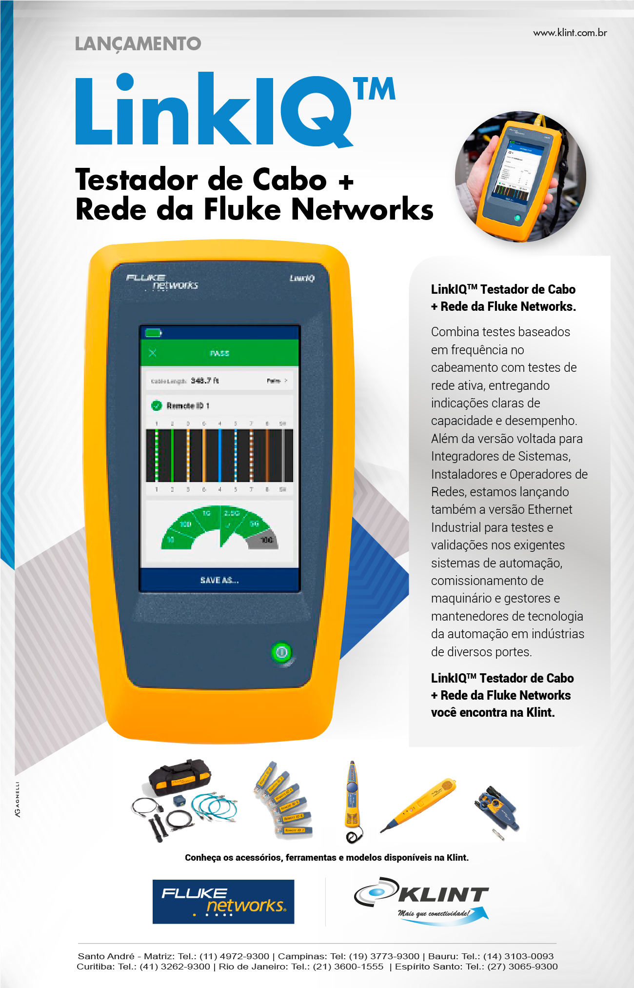 Testador de cabo e rede de Industrial LinkIQ™ da Fluke